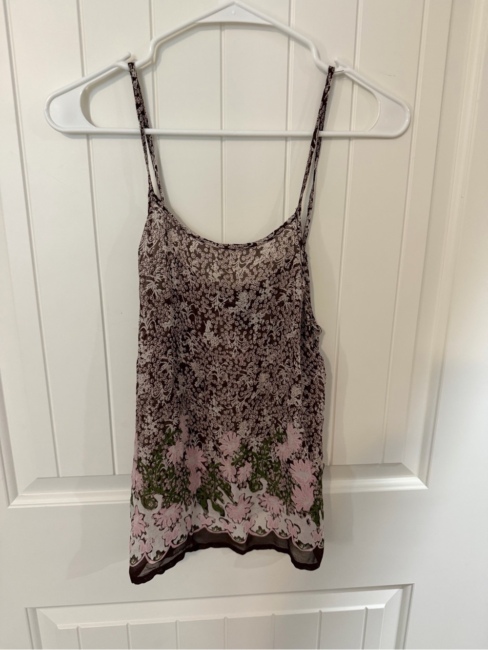 Monterey Bay Floral Spaghetti Strap Tank - Pink & Brown with Green Accents